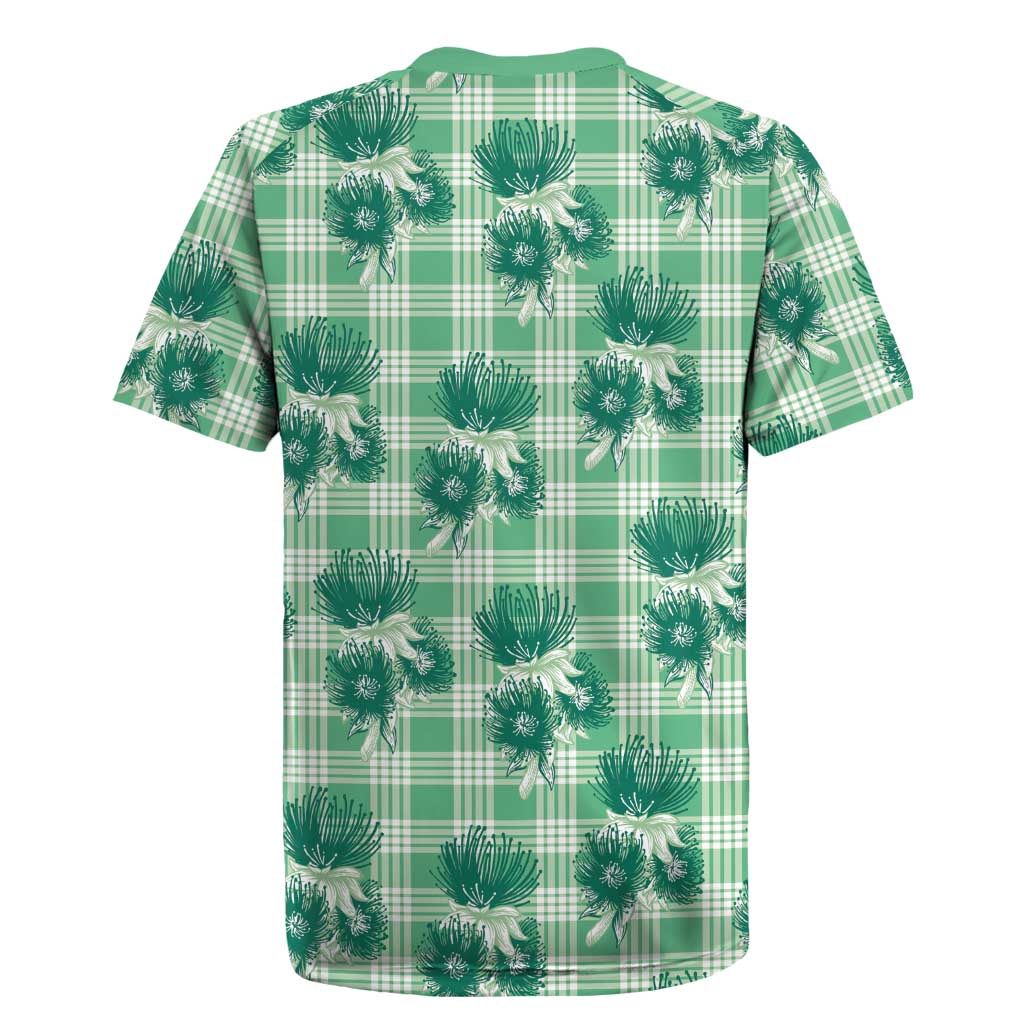 Green Palaka Hawaii Rugby Jersey Hawaiian Lehua Blossoms LT05 - Polynesian Pride