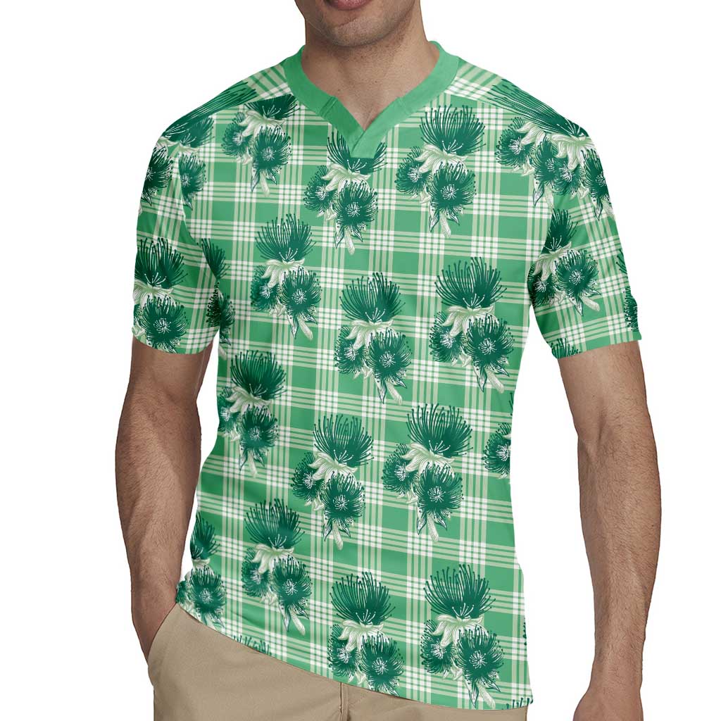Green Palaka Hawaii Rugby Jersey Hawaiian Lehua Blossoms LT05 - Polynesian Pride