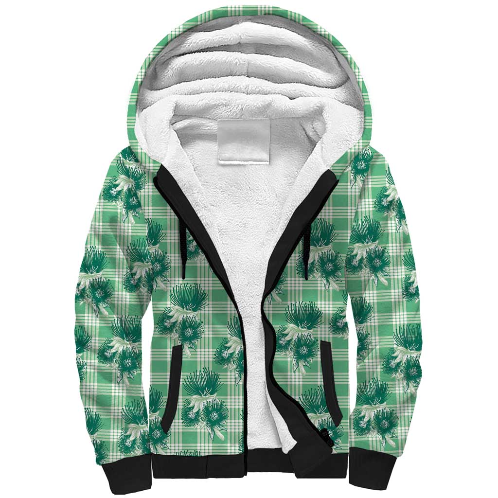 Green Palaka Hawaii Sherpa Hoodie Hawaiian Lehua Blossoms LT05 Unisex Green - Polynesian Pride