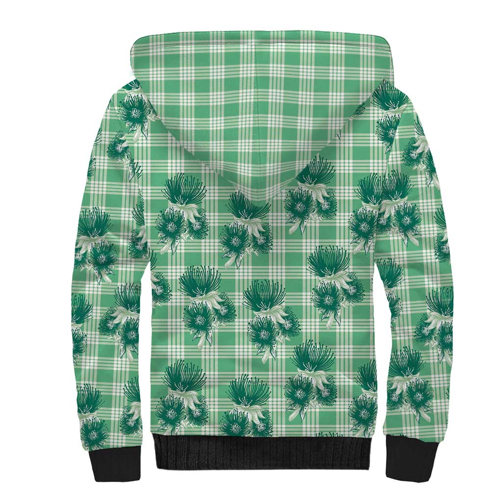 Green Palaka Hawaii Sherpa Hoodie Hawaiian Lehua Blossoms LT05 - Polynesian Pride