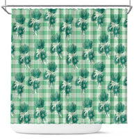 Green Palaka Hawaii Shower Curtain Hawaiian Lehua Blossoms