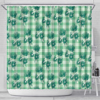 Green Palaka Hawaii Shower Curtain Hawaiian Lehua Blossoms
