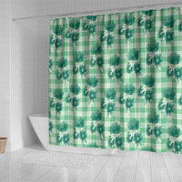 Green Palaka Hawaii Shower Curtain Hawaiian Lehua Blossoms