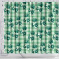 Green Palaka Hawaii Shower Curtain Hawaiian Lehua Blossoms