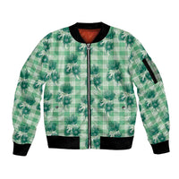Green Palaka Hawaii Sleeve Zip Bomber Jacket Hawaiian Lehua Blossoms LT05 Unisex Green - Polynesian Pride