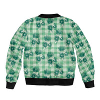 Green Palaka Hawaii Sleeve Zip Bomber Jacket Hawaiian Lehua Blossoms LT05 - Polynesian Pride