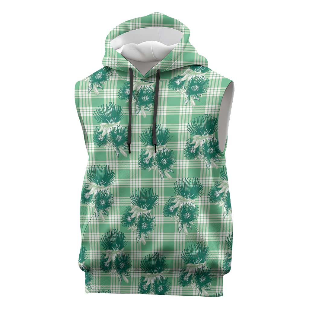 Green Palaka Hawaii Sleeveless Hoodie Hawaiian Lehua Blossoms LT05 Green - Polynesian Pride