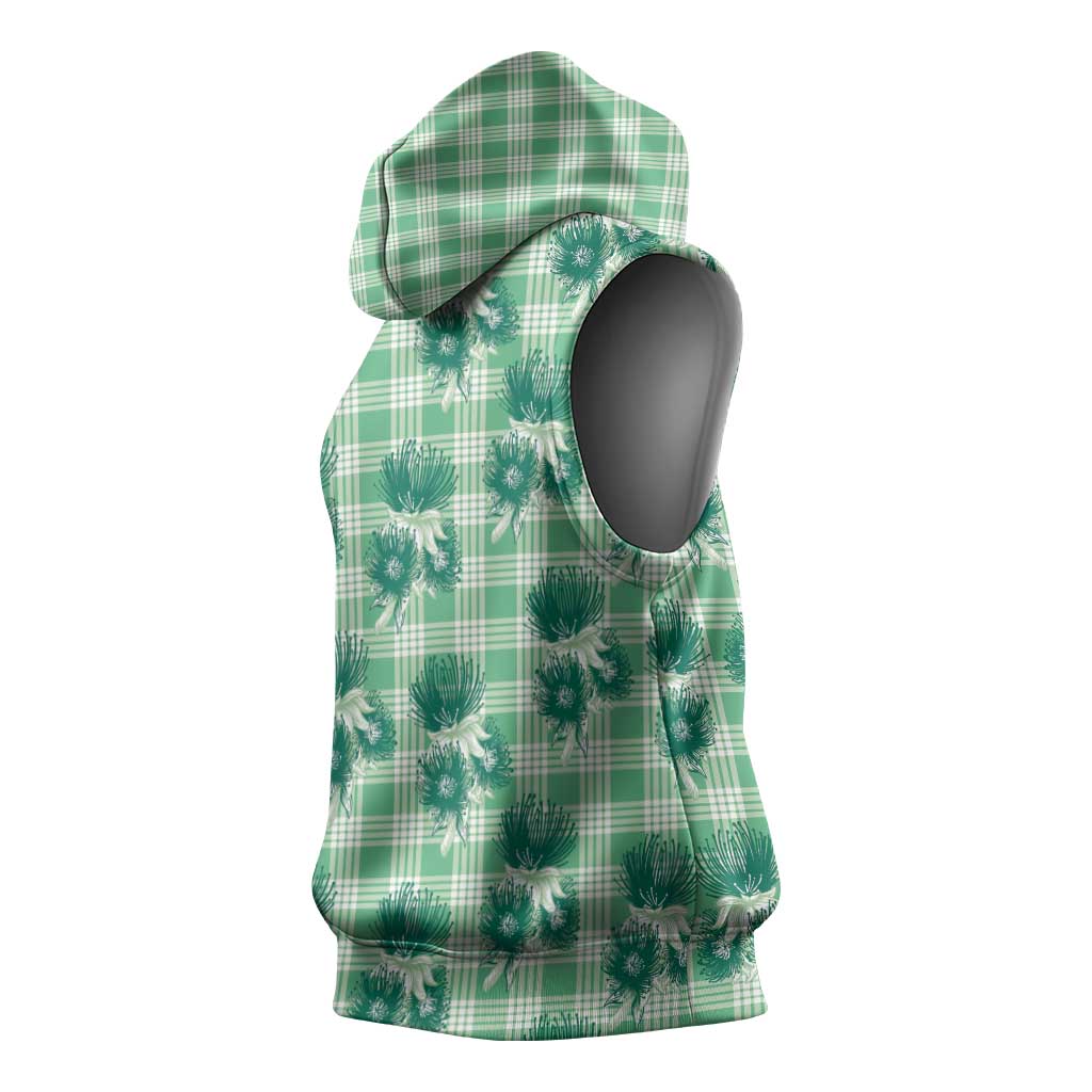 Green Palaka Hawaii Sleeveless Hoodie Hawaiian Lehua Blossoms LT05 - Polynesian Pride