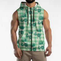 Green Palaka Hawaii Sleeveless Zip Hoodie Hawaiian Lehua Blossoms LT05 - Polynesian Pride