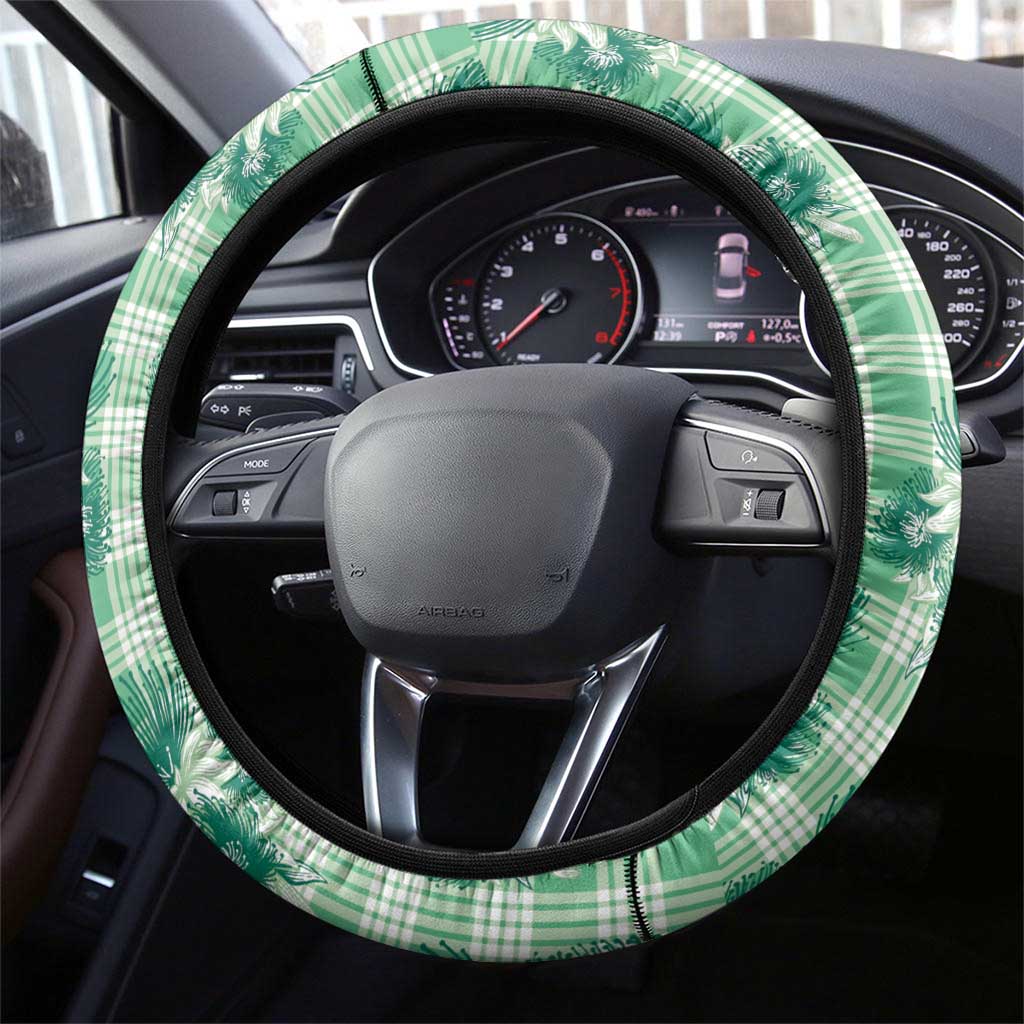 Green Palaka Hawaii Steering Wheel Cover Hawaiian Lehua Blossoms LT05 - Polynesian Pride