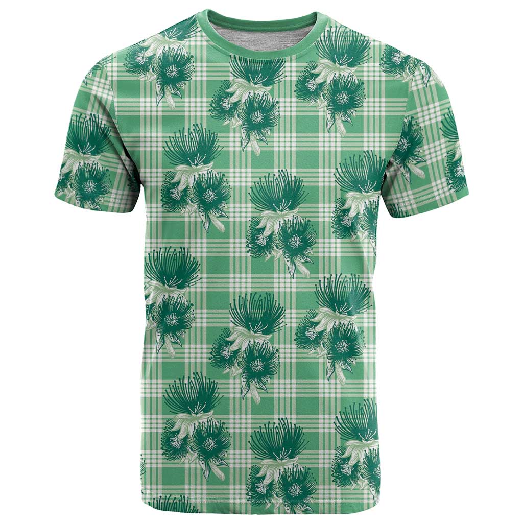 Green Palaka Hawaii T Shirt Hawaiian Lehua Blossoms LT05 Green - Polynesian Pride