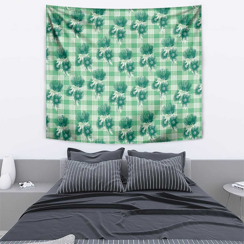 Green Palaka Hawaii Tapestry Hawaiian Lehua Blossoms