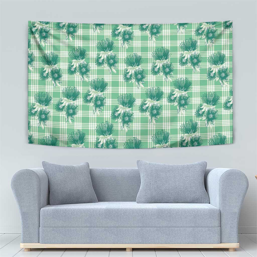 Green Palaka Hawaii Tapestry Hawaiian Lehua Blossoms