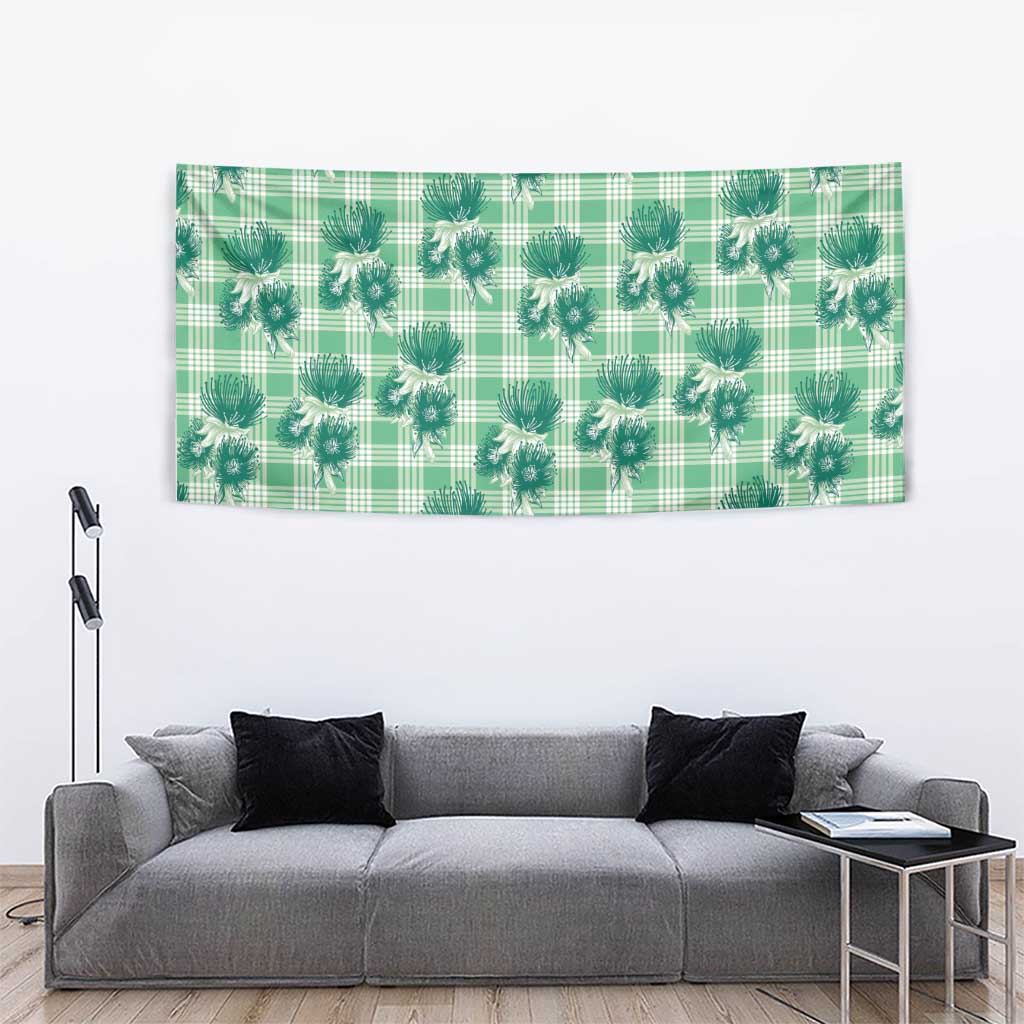 Green Palaka Hawaii Tapestry Hawaiian Lehua Blossoms