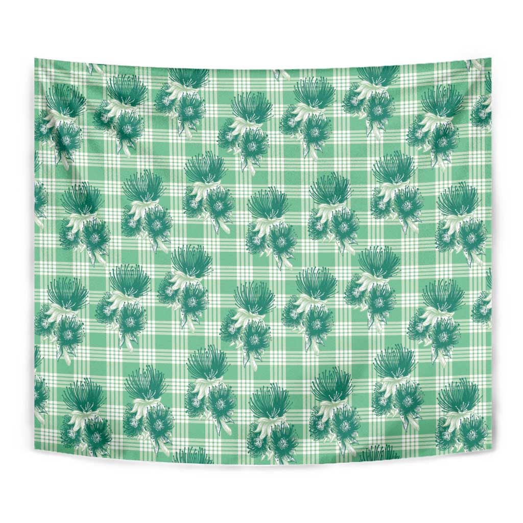 Green Palaka Hawaii Tapestry Hawaiian Lehua Blossoms