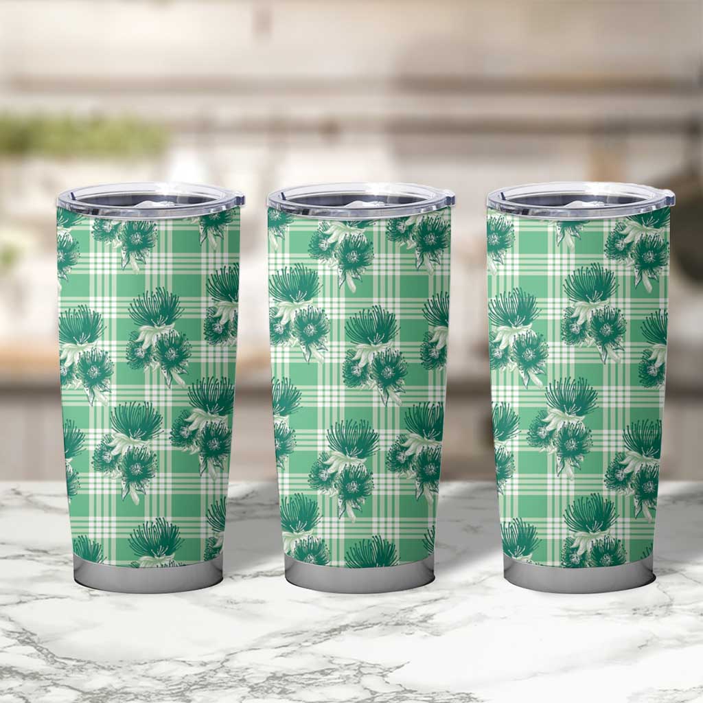 Green Palaka Hawaii Tumbler Cup Hawaiian Lehua Blossoms LT05 - Polynesian Pride