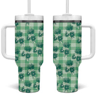 Green Palaka Hawaii Tumbler With Handle Hawaiian Lehua Blossoms LT05 One Size: 40 oz Green - Polynesian Pride