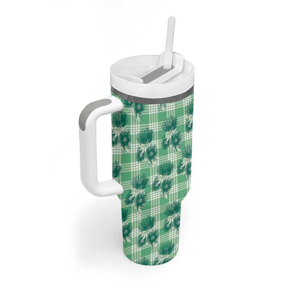 Green Palaka Hawaii Tumbler With Handle Hawaiian Lehua Blossoms LT05 - Polynesian Pride