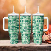 Green Palaka Hawaii Tumbler With Handle Hawaiian Lehua Blossoms LT05 - Polynesian Pride