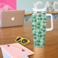 Green Palaka Hawaii Tumbler With Handle Hawaiian Lehua Blossoms LT05 - Polynesian Pride