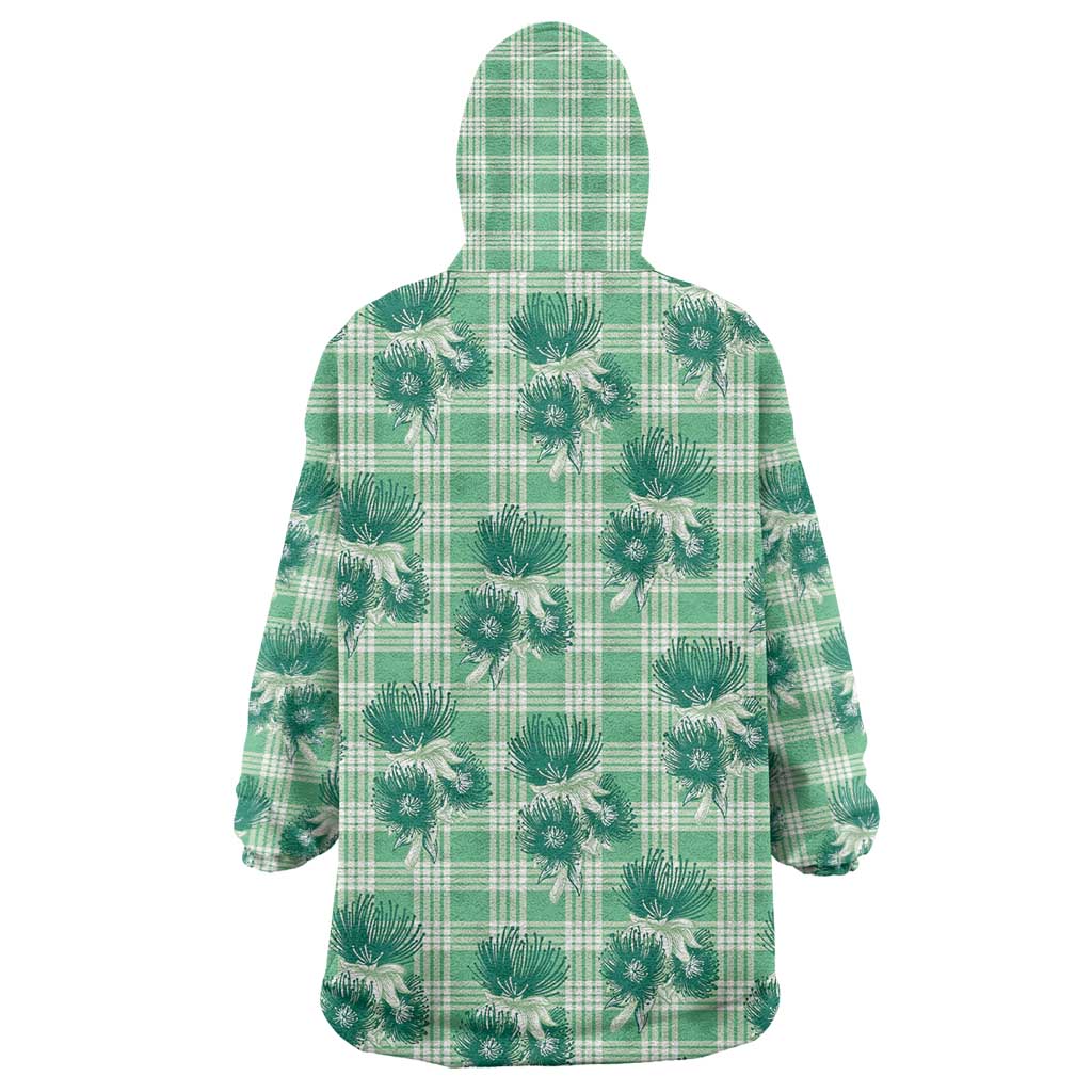 Green Palaka Hawaii Wearable Blanket Hoodie Hawaiian Lehua Blossoms LT05 - Polynesian Pride