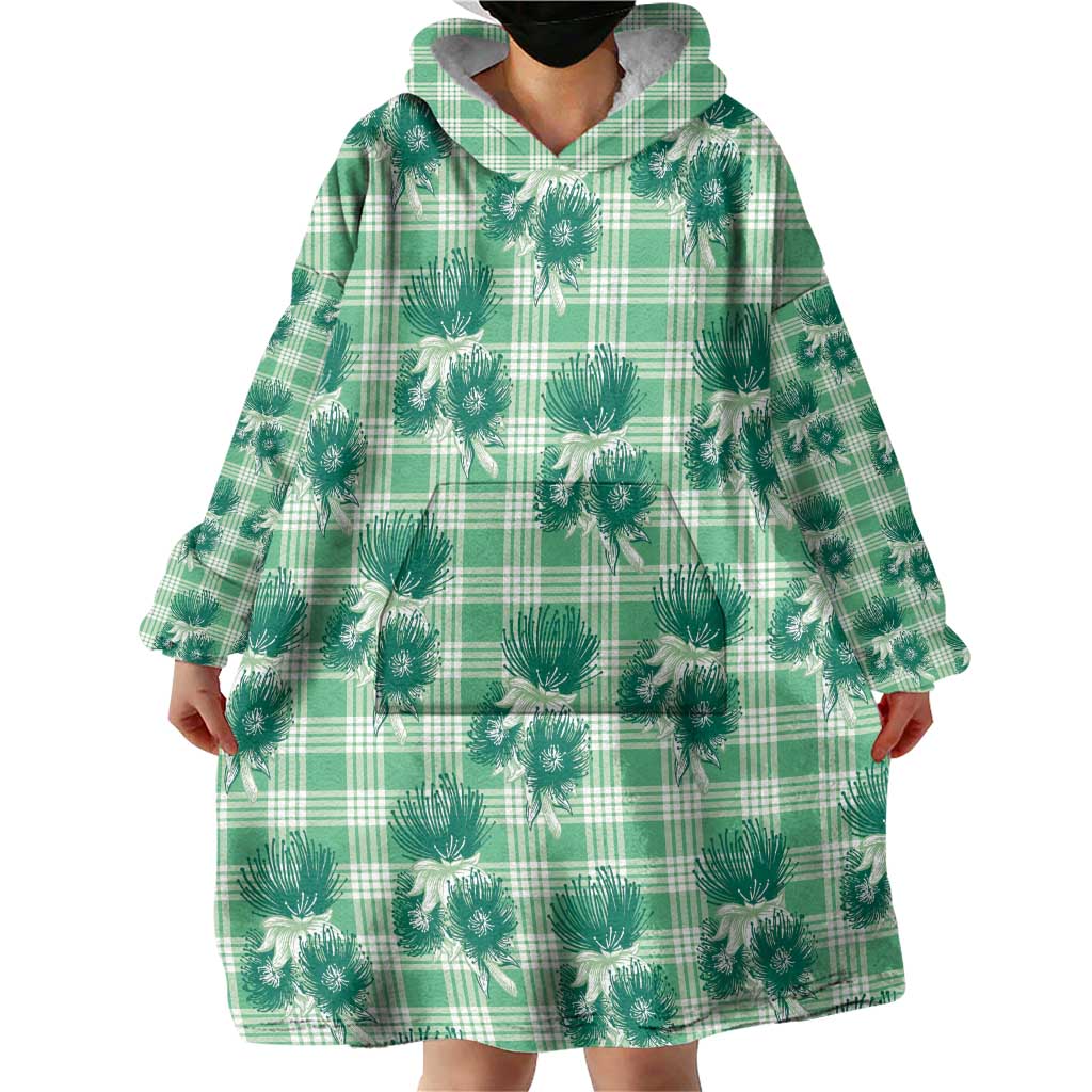 Green Palaka Hawaii Wearable Blanket Hoodie Hawaiian Lehua Blossoms LT05 - Polynesian Pride
