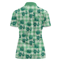 Green Palaka Hawaii Women Polo Shirt Hawaiian Lehua Blossoms