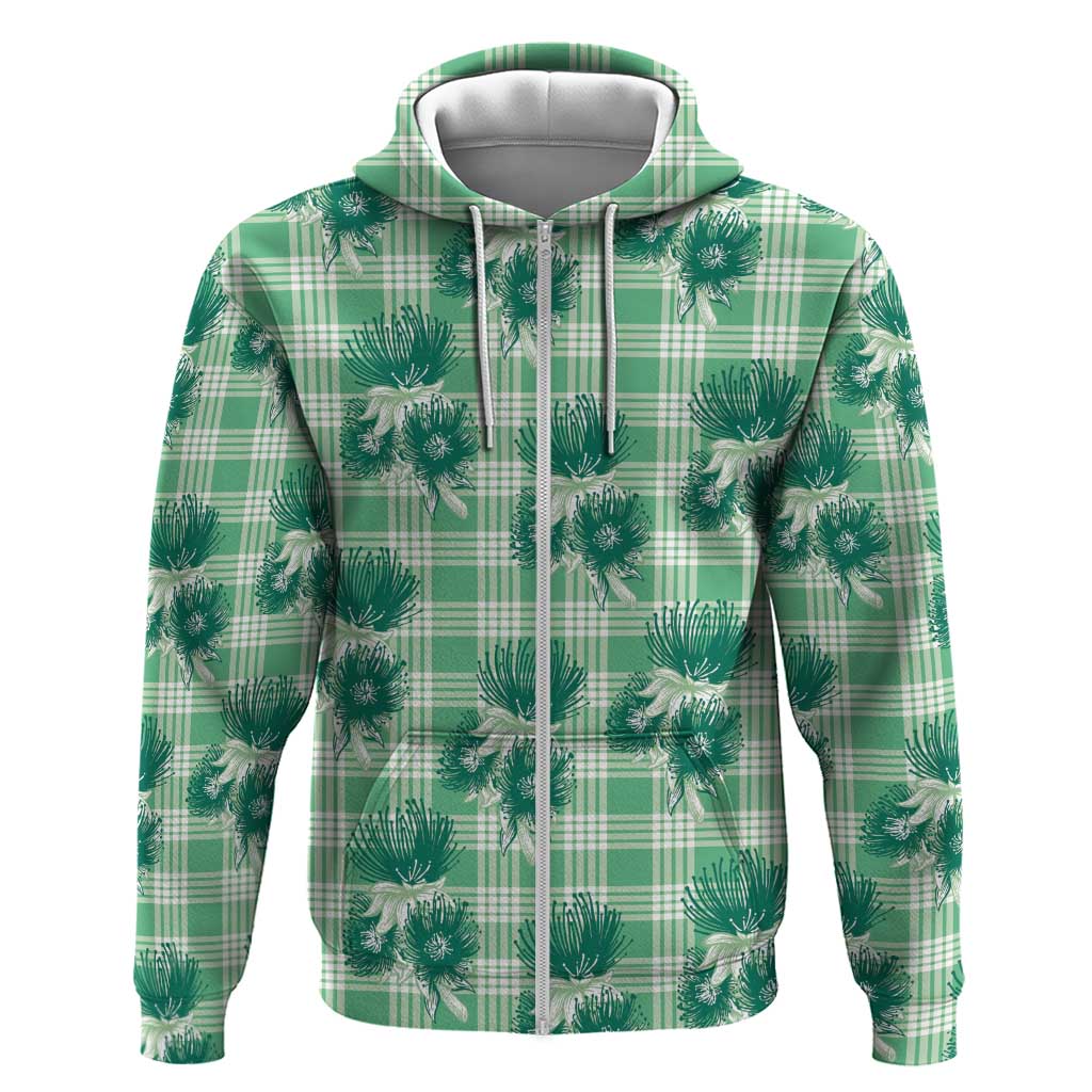 Green Palaka Hawaii Zip Hoodie Hawaiian Lehua Blossoms LT05 Zip Hoodie Green - Polynesian Pride