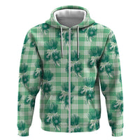 Green Palaka Hawaii Zip Hoodie Hawaiian Lehua Blossoms