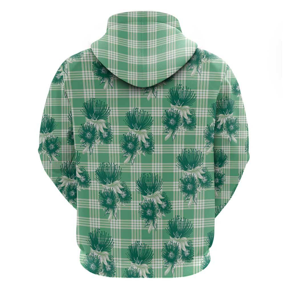 Green Palaka Hawaii Zip Hoodie Hawaiian Lehua Blossoms