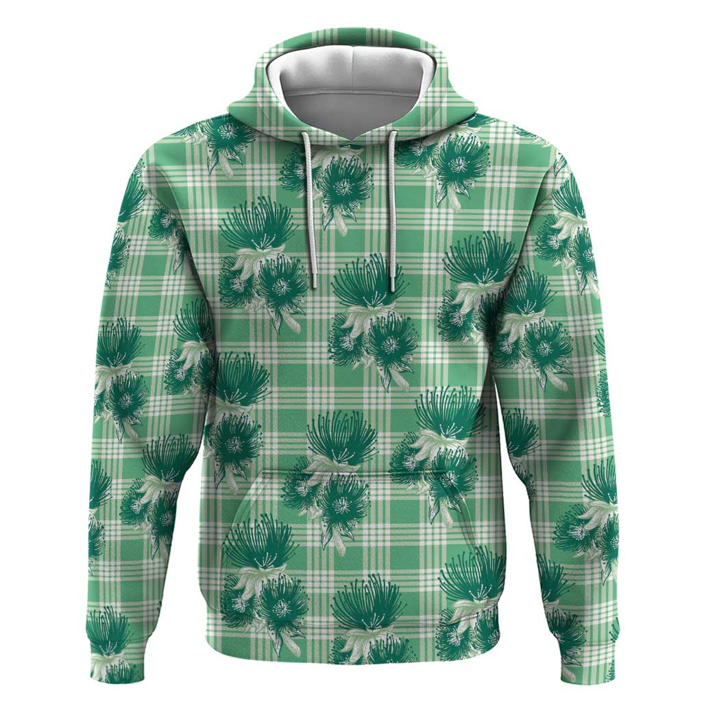 Green Palaka Hawaii Zip Hoodie Hawaiian Lehua Blossoms