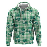 Green Palaka Hawaii Zip Hoodie Hawaiian Lehua Blossoms
