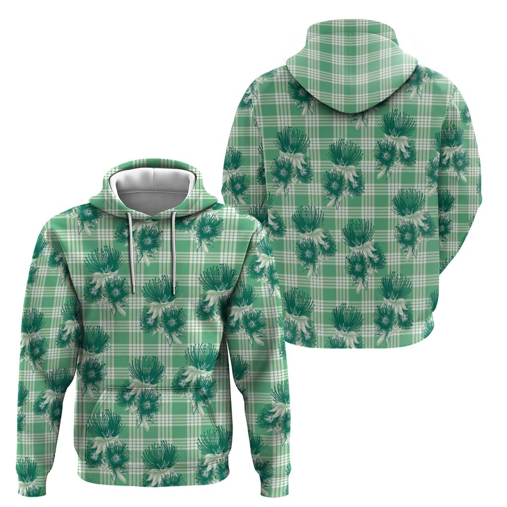 Green Palaka Hawaii Zip Hoodie Hawaiian Lehua Blossoms