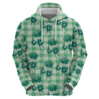 Green Palaka Hawaii Zip Hoodie Hawaiian Lehua Blossoms