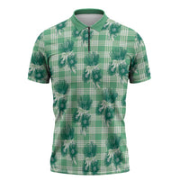 Green Palaka Hawaii Zipper Polo Shirt Hawaiian Lehua Blossoms LT05 Green - Polynesian Pride