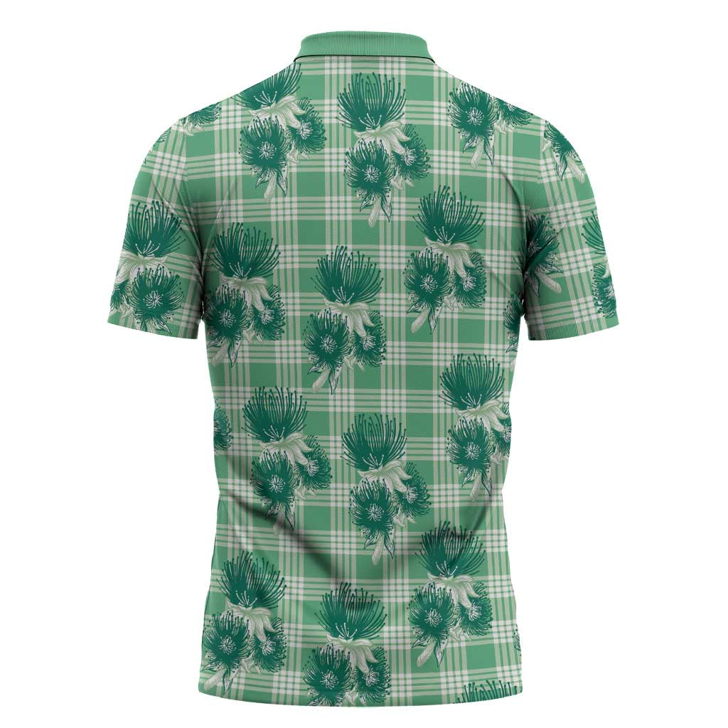Green Palaka Hawaii Zipper Polo Shirt Hawaiian Lehua Blossoms LT05 - Polynesian Pride