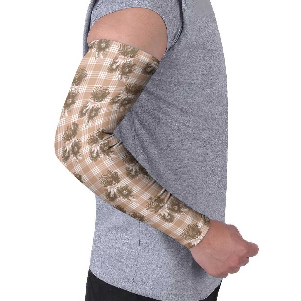 Brown Palaka Hawaii Arm Sleeves Hawaiian Lehua Blossoms LT05 - Polynesian Pride