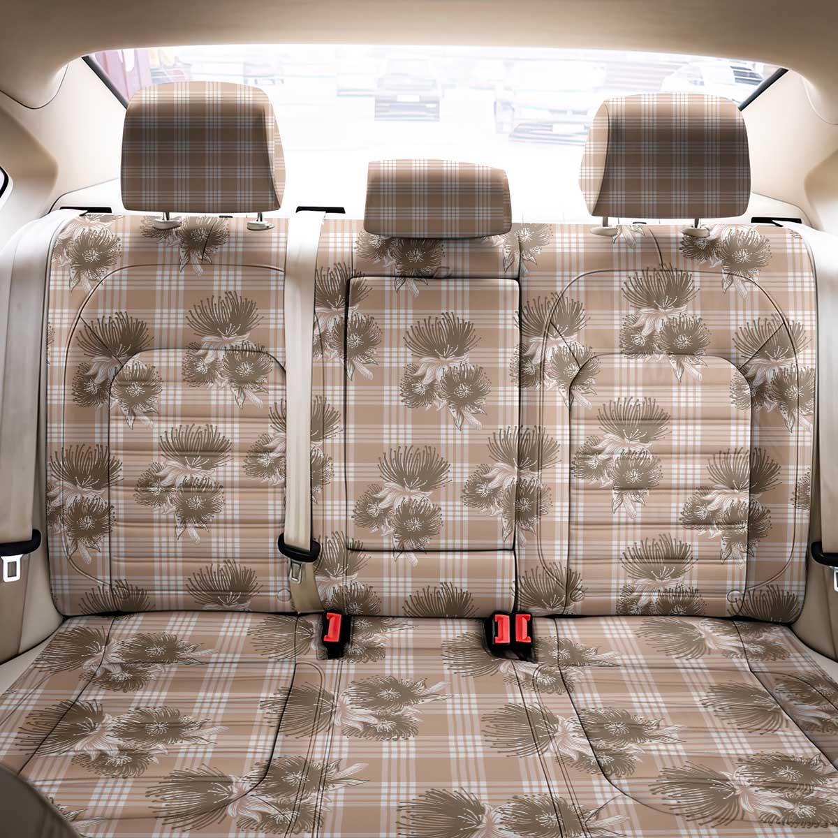 Brown Palaka Hawaii Back Car Seat Cover Hawaiian Lehua Blossoms LT05 - Polynesian Pride
