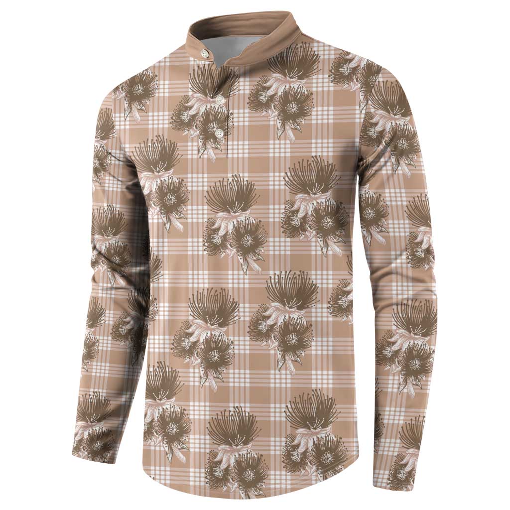 Brown Palaka Hawaii Button Sweatshirt Hawaiian Lehua Blossoms LT05 - Polynesian Pride