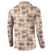 Brown Palaka Hawaii Button Sweatshirt Hawaiian Lehua Blossoms LT05 - Polynesian Pride