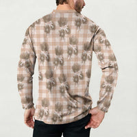 Brown Palaka Hawaii Button Sweatshirt Hawaiian Lehua Blossoms LT05 - Polynesian Pride