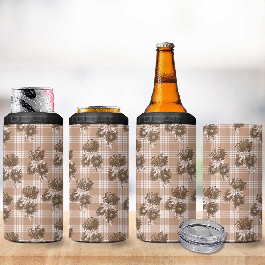 Brown Palaka Hawaii 4 in 1 Can Cooler Tumbler Hawaiian Lehua Blossoms LT05 - Polynesian Pride