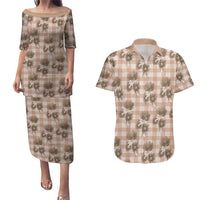 Brown Palaka Hawaii Couples Matching Puletasi and Hawaiian Shirt Hawaiian Lehua Blossoms LT05 Brown - Polynesian Pride