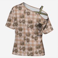 Brown Palaka Hawaii Cross Shoulder Shirt Hawaiian Lehua Blossoms