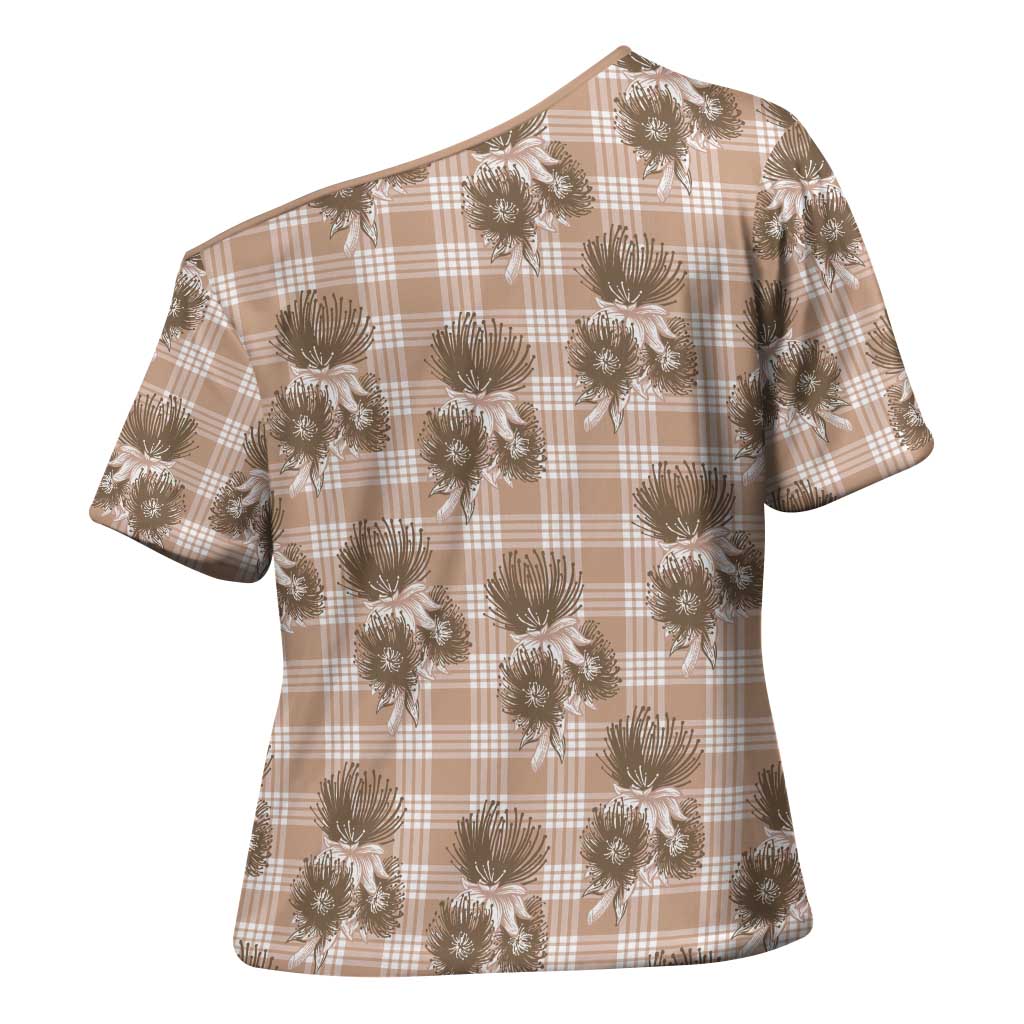 Brown Palaka Hawaii Cross Shoulder Shirt Hawaiian Lehua Blossoms