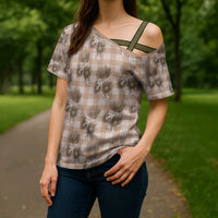 Brown Palaka Hawaii Cross Shoulder Shirt Hawaiian Lehua Blossoms