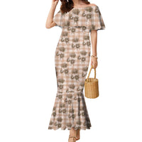 Brown Palaka Hawaii Family Matching Mermaid Dress and Hawaiian Shirt Hawaiian Lehua Blossoms