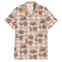 Brown Palaka Hawaii Family Matching Off Shoulder Maxi Dress and Hawaiian Shirt Hawaiian Lehua Blossoms