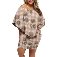 Brown Palaka Hawaii Family Matching Off Shoulder Short Dress and Hawaiian Shirt Hawaiian Lehua Blossoms