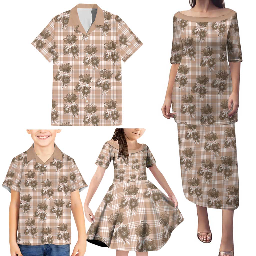 Brown Palaka Hawaii Family Matching Puletasi and Hawaiian Shirt Hawaiian Lehua Blossoms LT05 - Polynesian Pride